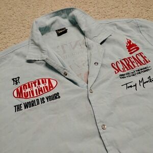 Scarface x Shoe Palace Shirt Mens XL Blue Movie Pearl Snap Tony Montana Mafia